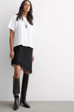 Asymmetric Slip in Viscose Satin with Lace