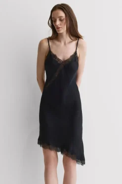 Asymmetric Slip in Viscose Satin with Lace