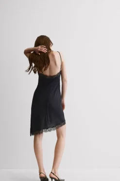 Asymmetric Slip in Viscose Satin with Lace
