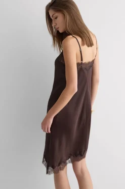 Asymmetric Slip in Viscose Satin with Lace