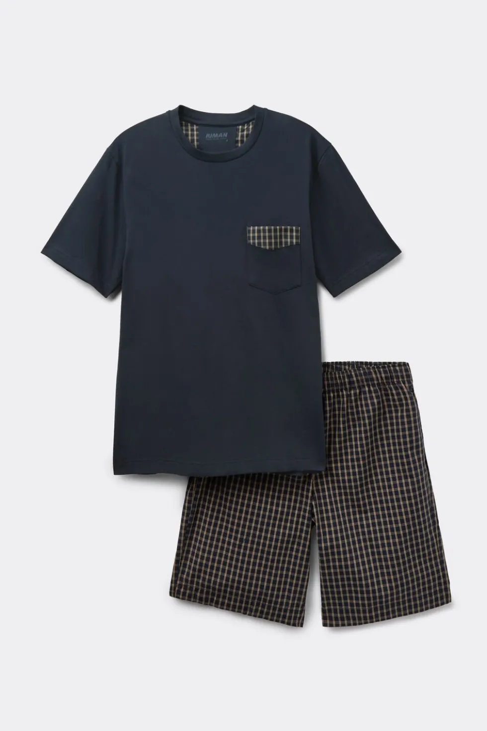 Blue and Cream Check Print Cloth and Cotton Short Pajamas