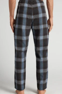 Blue Check Print Full Length Knit Pants