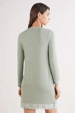 Button-Front Lace Detail Nightdress