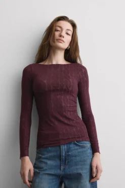 Cable Knit Bateau Neck Top in Ultralight with Cashmere
