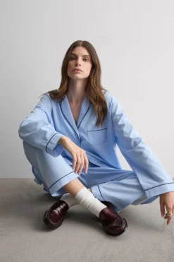 Chambray NI Full Length Pajamas in Cotton and Modal