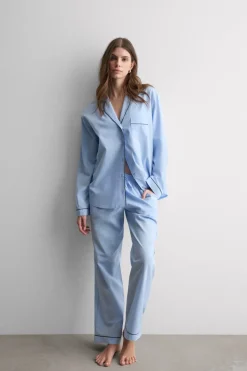 Chambray NI Full Length Pajamas in Cotton and Modal
