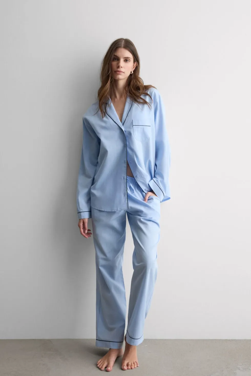 Chambray NI Full Length Pajamas in Cotton and Modal