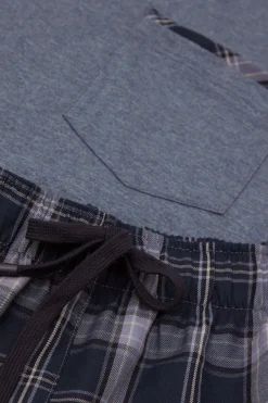 Check Print Denim Cloth and Cotton Short Pajamas