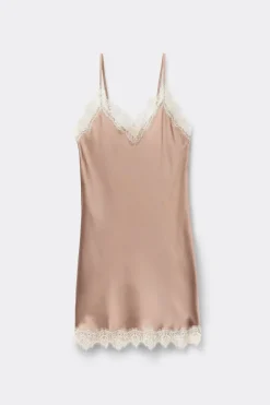 Contrast Lace Trim Silk Chemise