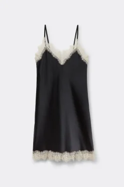 Contrast Lace Trim Silk Chemise