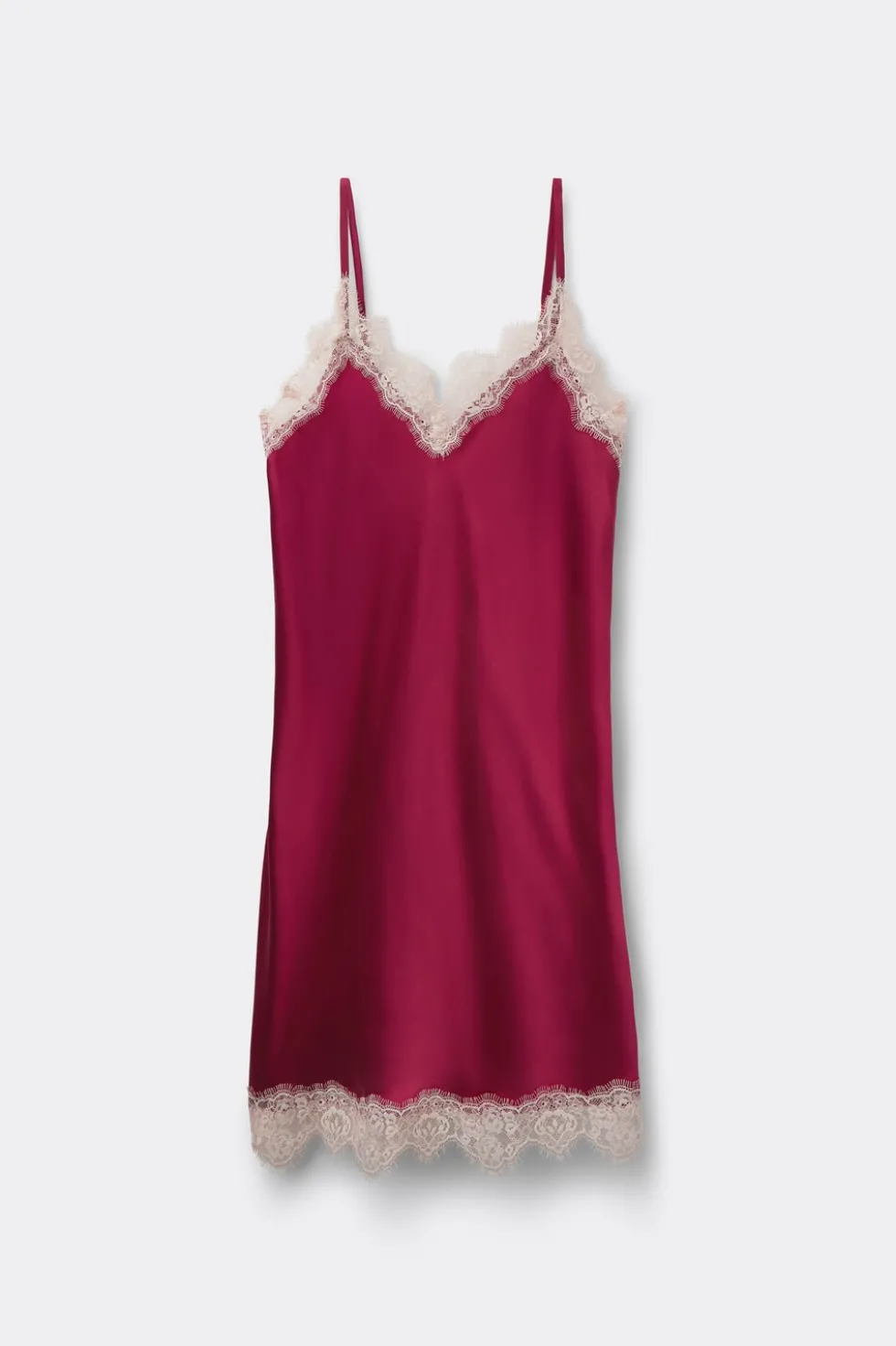 Contrast Lace Trim Silk Chemise