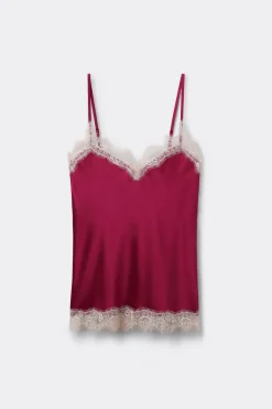Contrast Lace Trim Silk Top