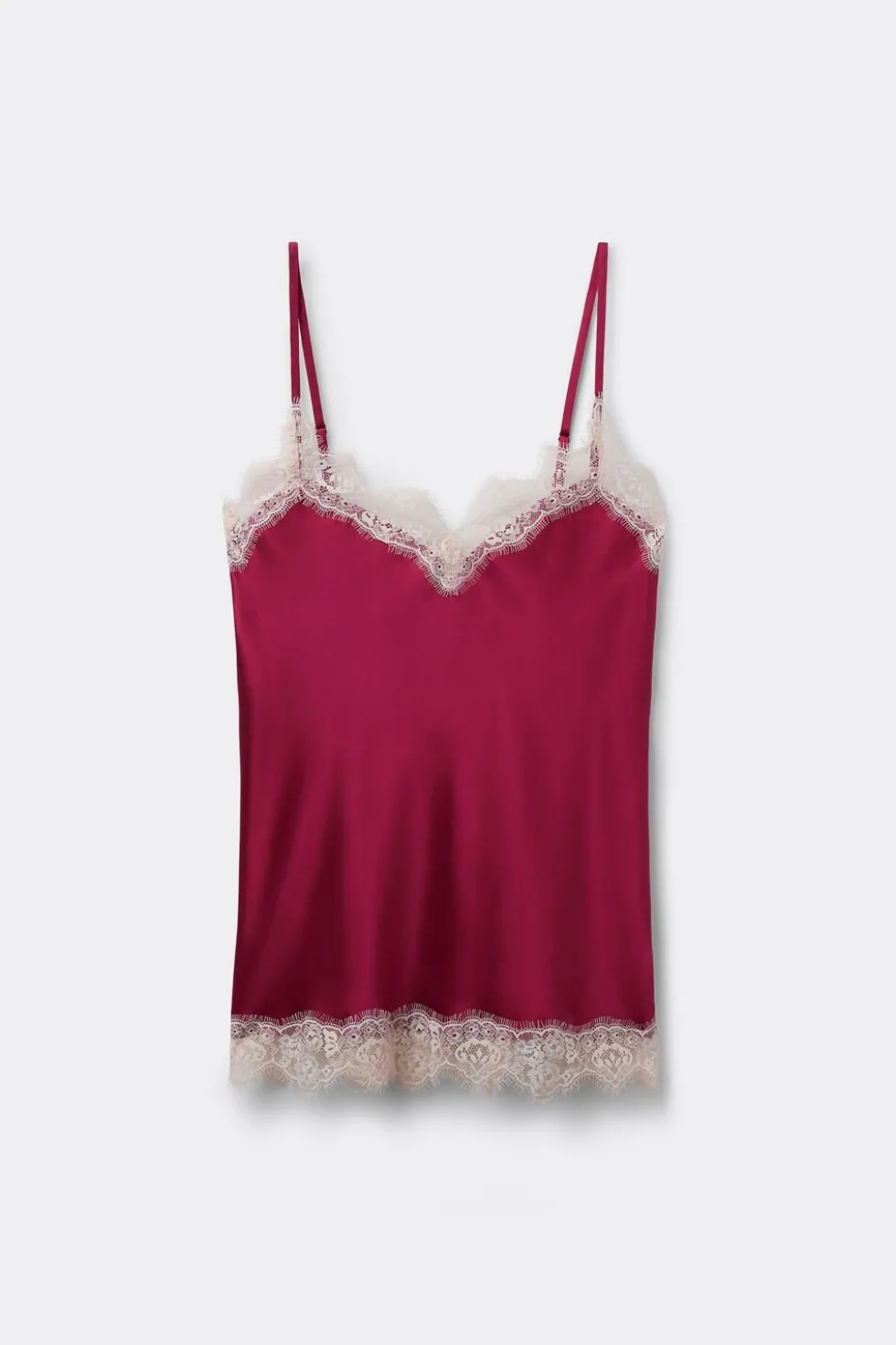 Contrast Lace Trim Silk Top