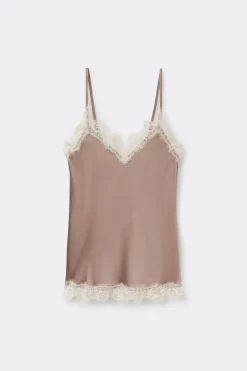 Contrast Lace Trim Silk Top