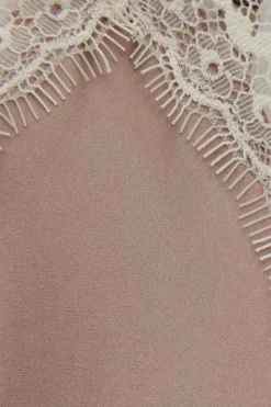 Contrast Lace Trim Silk Top