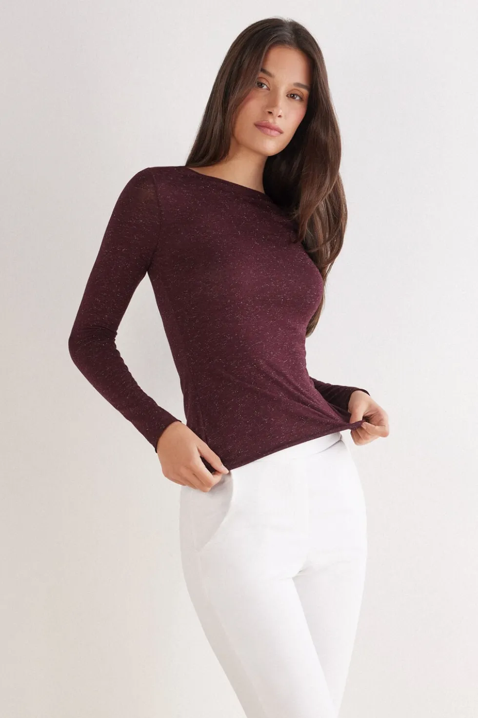 Crewneck Top in Modal Light with Cashmere Lamé