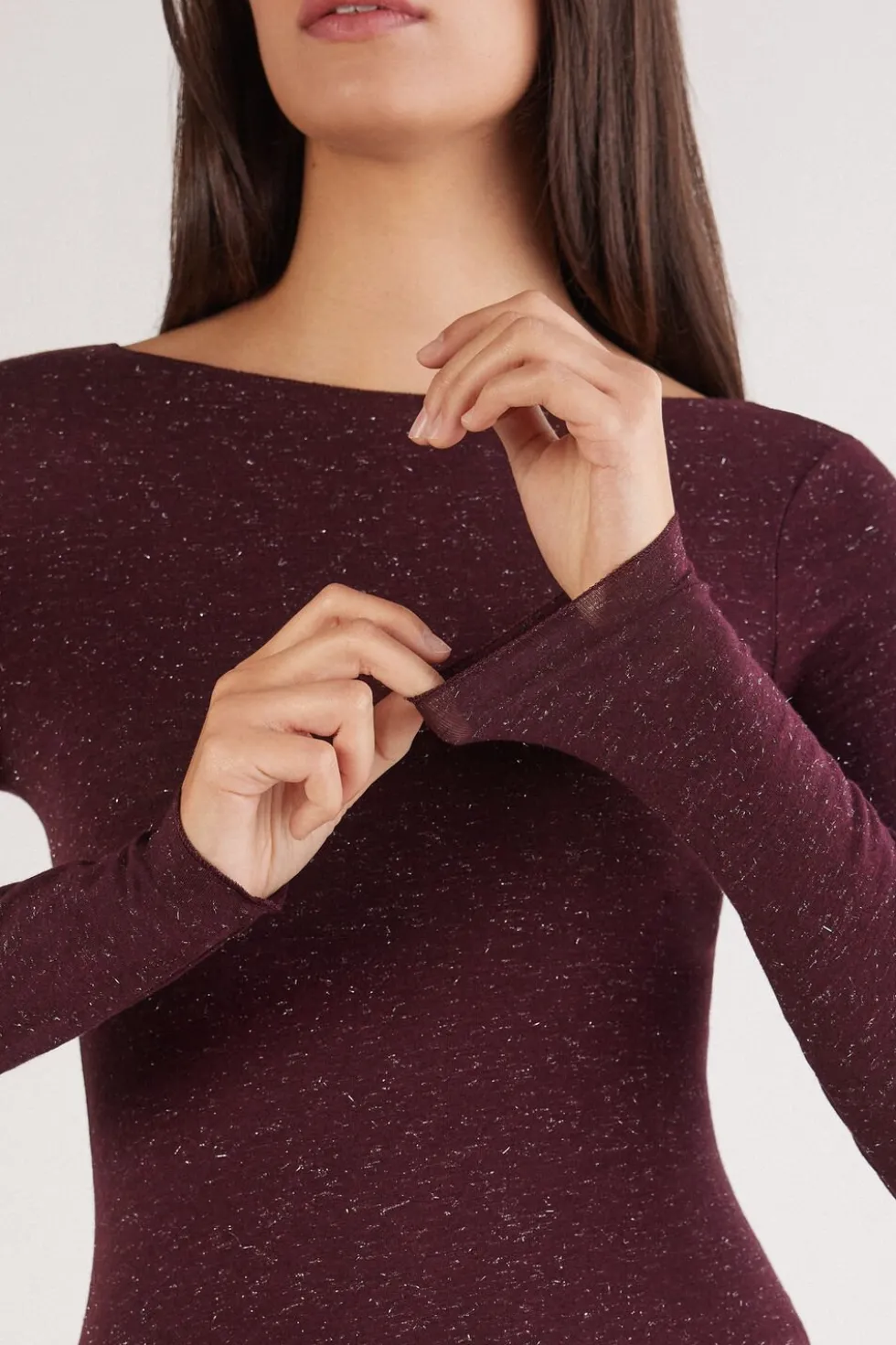 Crewneck Top in Modal Light with Cashmere Lamé