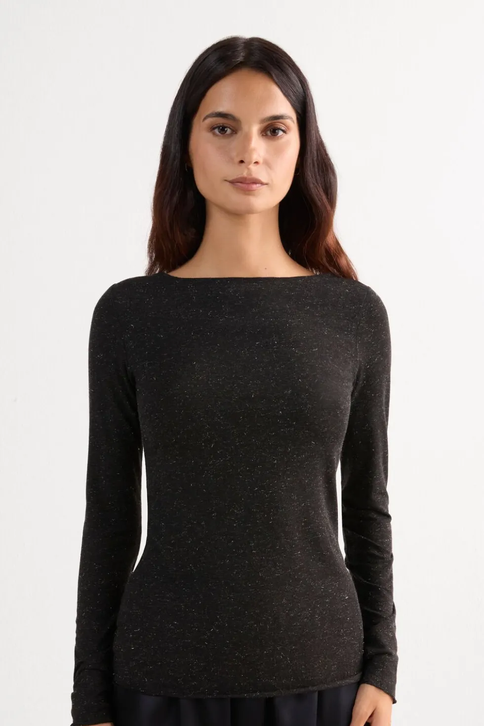 Crewneck Top in Modal Light with Cashmere Lamé