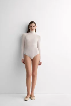 High Collar Bodysuit in Modal Ultralight with Cashmere