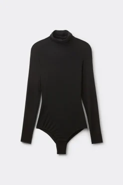 High Collar Bodysuit in Modal Ultralight with Cashmere