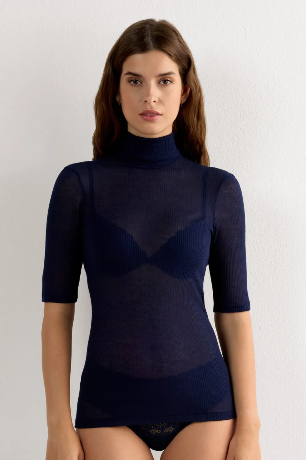 High Collar Top in Ultranatural with Cashmere