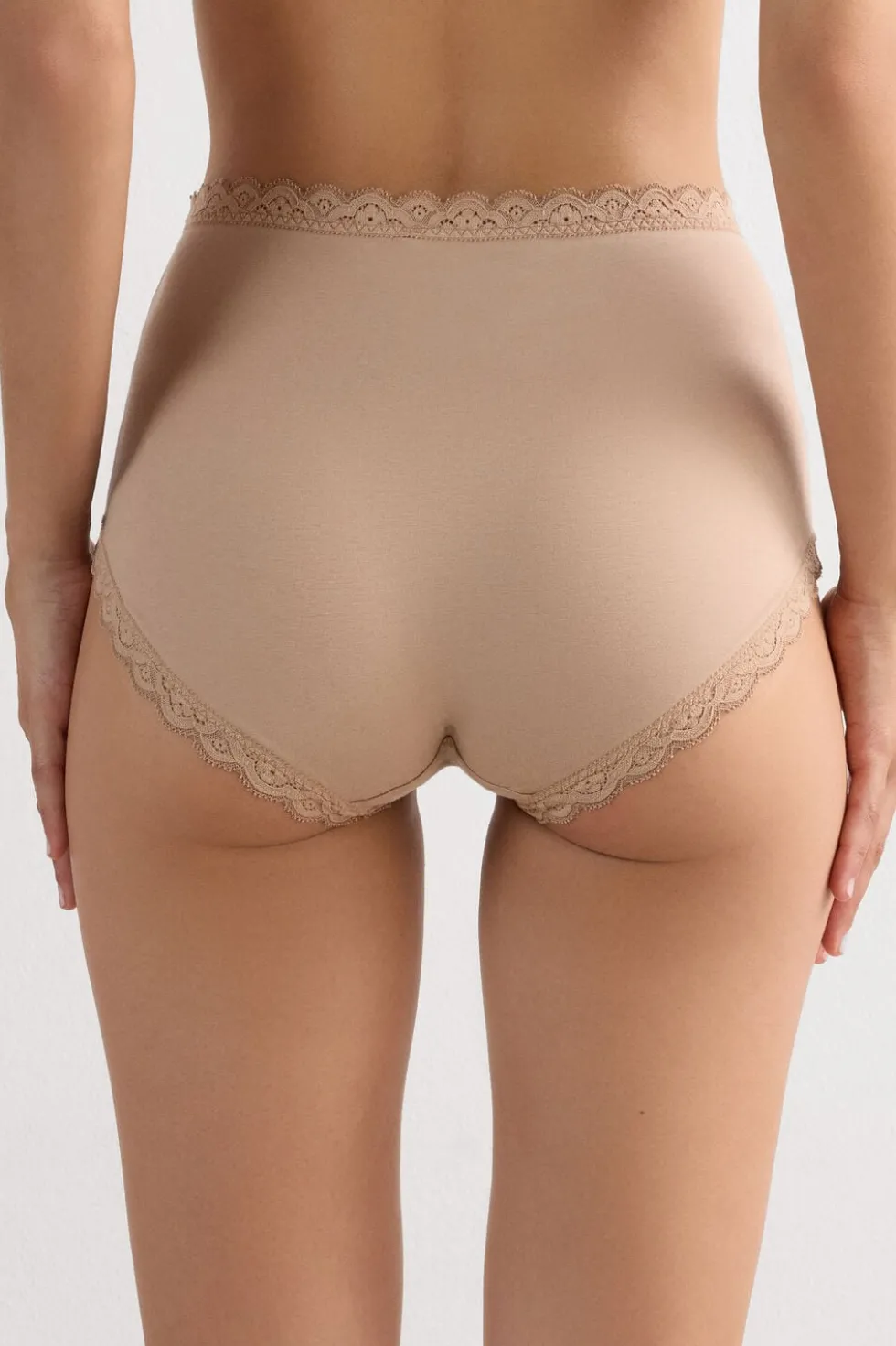 High Rise Cotton and Lace Hipsters