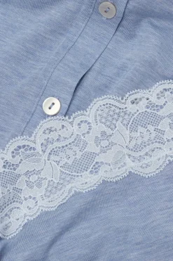 Lace Trim Button Up Full Length Pajamas in Modal