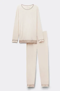 Lace Trim Full Length Pajamas in Modal