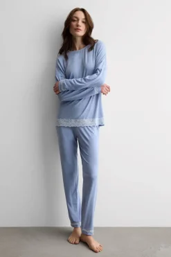 Lace Trim Full Length Pajamas in Modal