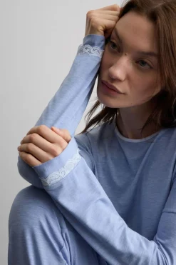 Lace Trim Full Length Pajamas in Modal