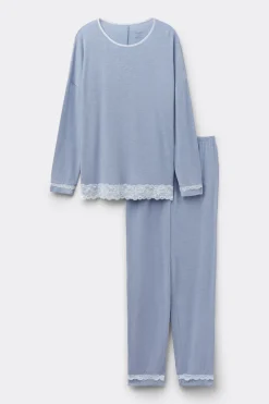Lace Trim Full Length Pajamas in Modal