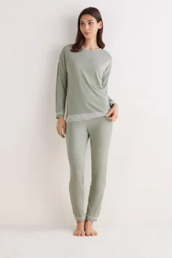 Lace Trim Full Length Pajamas in Modal