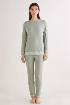 Lace Trim Full Length Pajamas in Modal