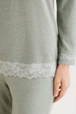 Lace Trim Full Length Pajamas in Modal