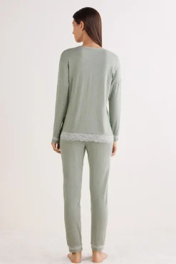 Lace Trim Full Length Pajamas in Modal