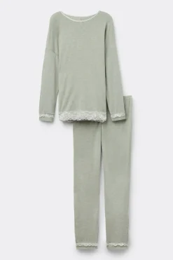 Lace Trim Full Length Pajamas in Modal