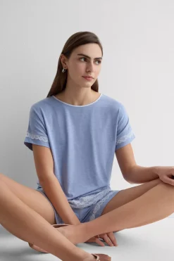 Lace Trim Short Pajamas in Modal