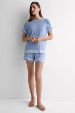 Lace Trim Short Pajamas in Modal