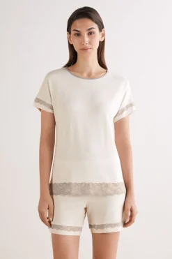 Lace Trim Short Pajamas in Modal