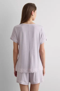 Lace Trim Short Pajamas in Modal