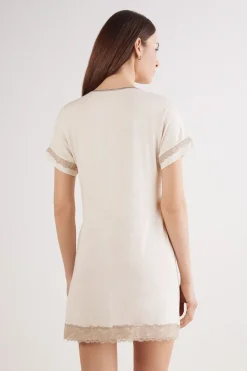 Lace Trim Short Sleeve Nightgown