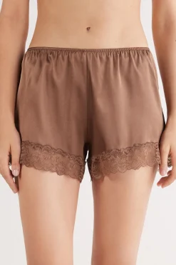 Lace Trim Silk Shorts