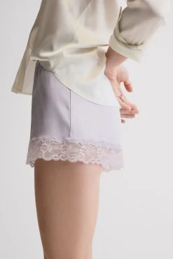 Lace Trim Silk Shorts