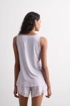 Lace Trim Tank Top Short Pajamas in Modal