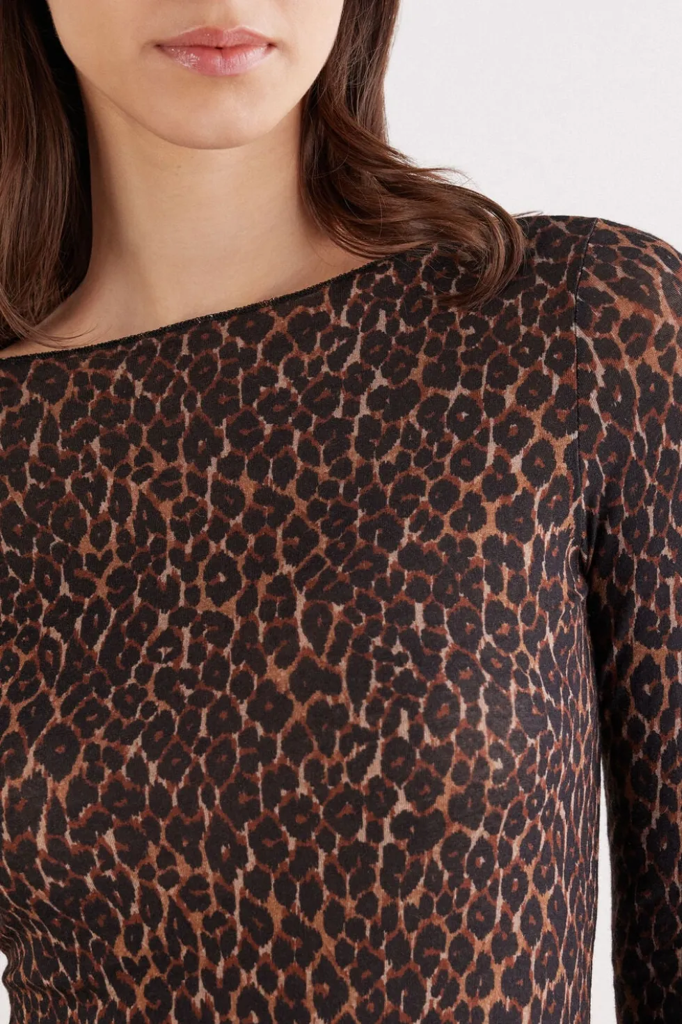 Leopard Print Long Sleeve Top in Ultralight Modal with Cashmere