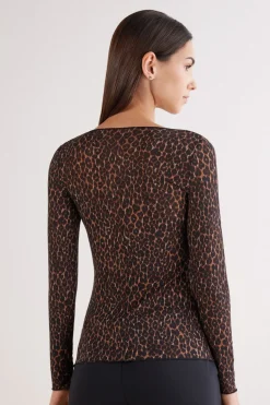 Leopard Print Long Sleeve Top in Ultralight Modal with Cashmere