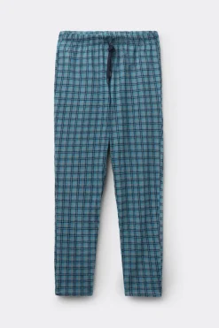 Light Blue Check Print Full Length Cotton Pants