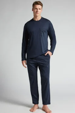 Long Mercerized Cotton Pajamas with Polka Dot Print filo Premium