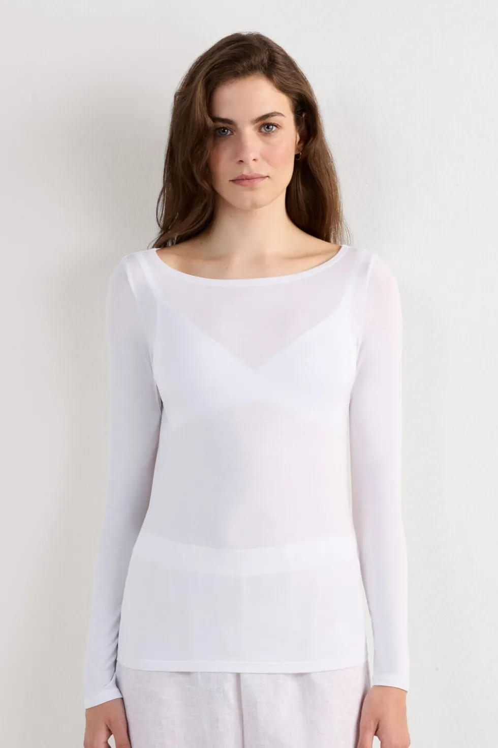 Long Sleeve Bateau Neck Top in Micromodal