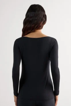 Long Sleeve Bateau Neck Top in Micromodal